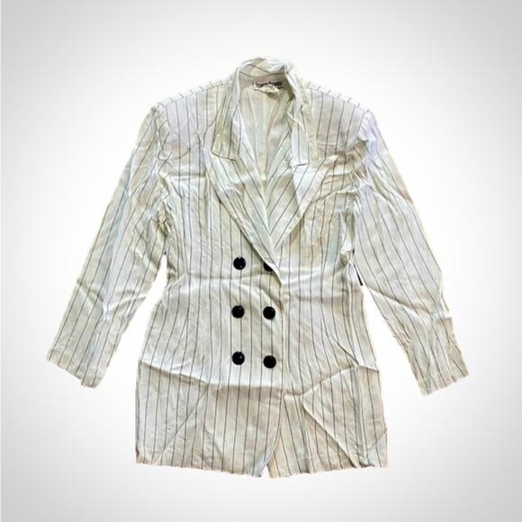 Francine Browner Vintage White Stripe Oversized Blazer Womens 6 - Picture 14 of 15
